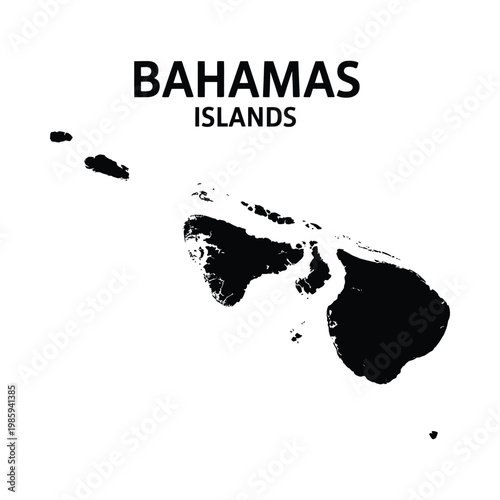 A minimalist black and white map highlights the bahamas islands and their geographical form