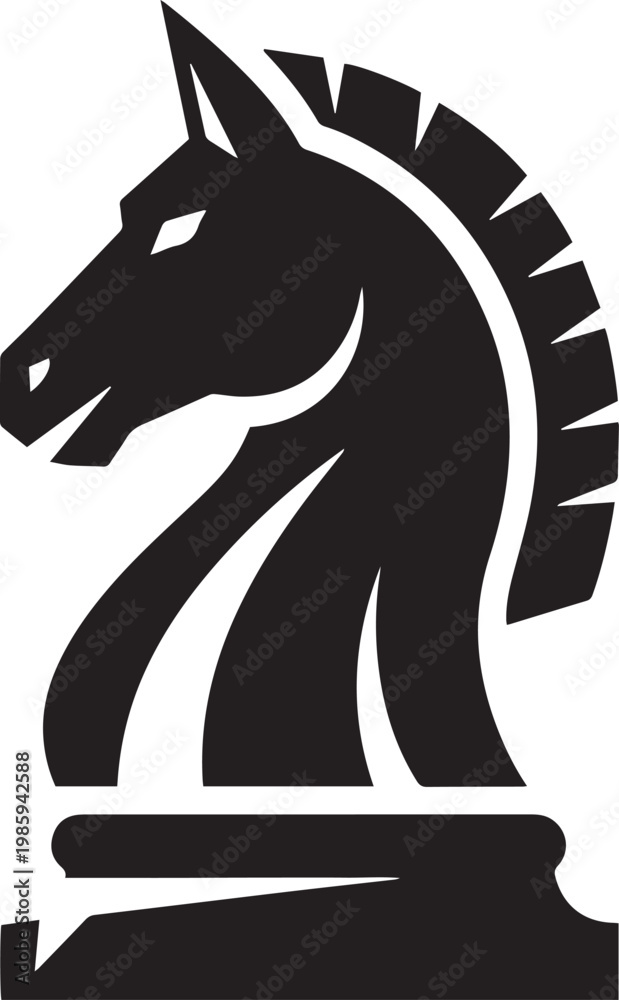 Fototapeta premium Black knight chess piece on in profile view