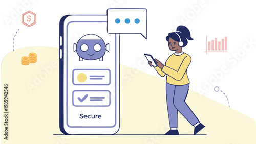 Digital banking and FinTech illustration set, featuring AI financial automation, mobile payments, data servers, and online security concepts.