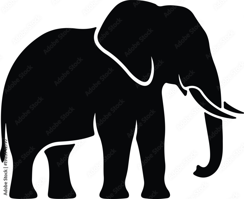 Obraz premium Silhouette of African elephant standing in profile view vector design