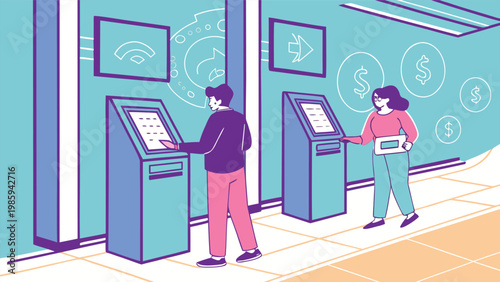 Digital banking and FinTech illustration set, featuring AI financial automation, mobile payments, data servers, and online security concepts.