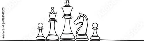 continuous single line drawing of chessmen, checkmate concept line art vector illustration. one line Icon drawing
