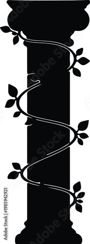 Silhouette of ancient Greek column with climbing ivy leaf vector design