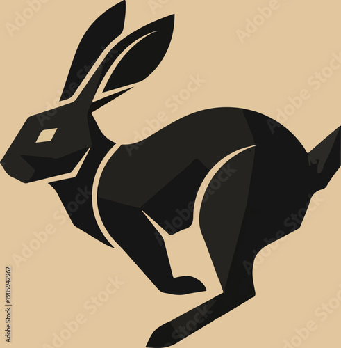 Black silhouette of a running rabbit.