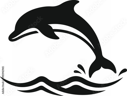 Black silhouette of two dolphins jumping.