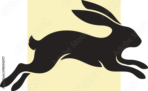 Black silhouette of a running rabbit.