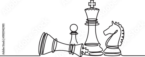 continuous single line drawing of chessmen, checkmate concept line art vector illustration. one line Icon drawing