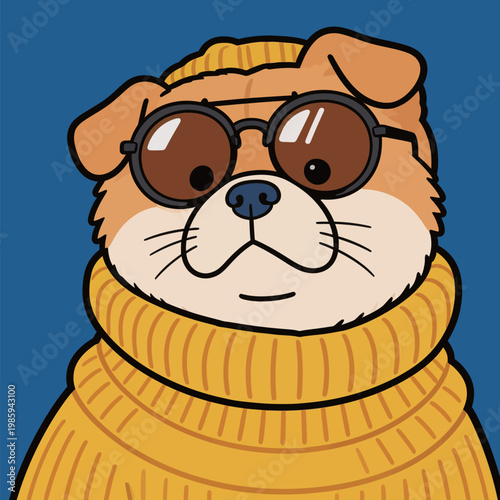 Cool Dog in Yellow Sweater and Glasses