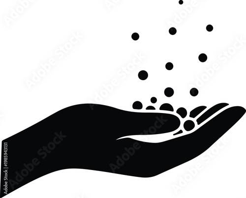 Silhouette of human hand holding floating particles for magic vector design