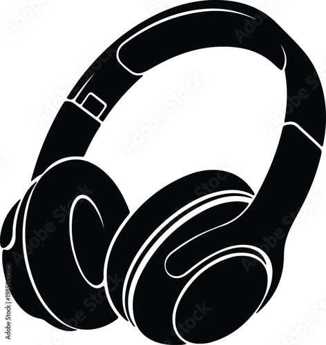 Silhouette of modern wireless over ear headphones for music vector design