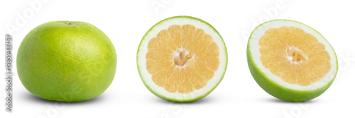 Obraz  z motywem Citrus sweetie grapefruit fruit and half of green pomelo, pomelit or Oroblanco citrus fruits collection isolated.
