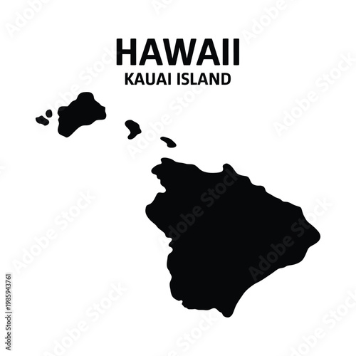A graphic representation of kauai island hawaii depicted as a black silhouette against a white background