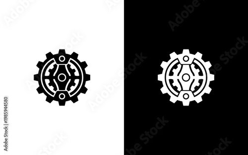 Industrial Gear Logo Template, Mechanical Engineering Cogwheel Icon, Modern Technical Machine Part Vector Illustration