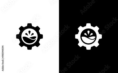Industrial Gear and Liquid Logo Design, Modern Engineering Cog with Oil Splash or Water Droplet Icon for Automotive and Manufacturing