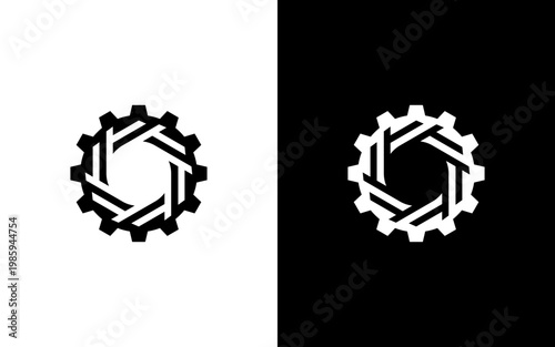 Abstract Geometric Gear Logo, Industrial Cogwheel with Interlocking Lines Icon, Modern Technology and Engineering Vector Illustration