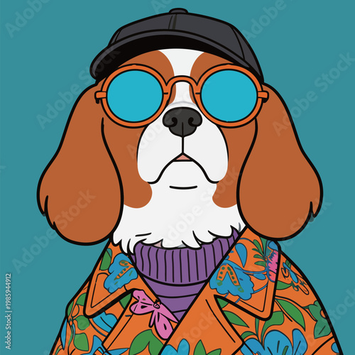 Stylish Cavalier King Charles Spaniel Dog Illustration