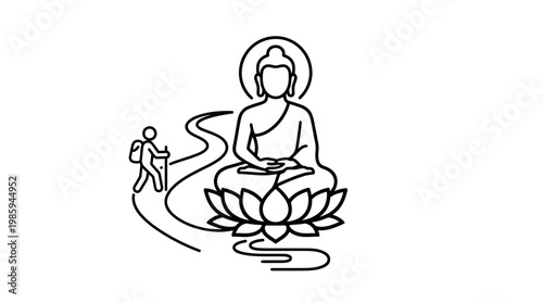Path to Enlightenment Buddha and Hiker Line Art