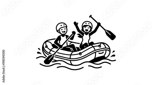 Happy People Rafting on a River