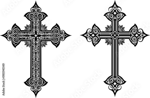 Ornate Cross Icon Set Featuring Intricate Religious and Decorative Cross Designs for Spiritual and Religious Projects