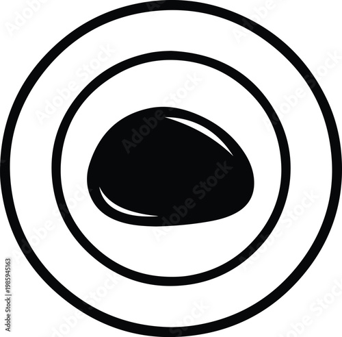 Silhouette smooth black pebble stone icon inside concentric circles vector design