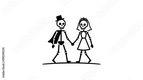 Skeletal Bride And Groom Holding Hands