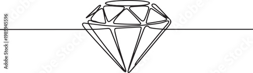 Continuous Line Drawing of Diamond Icon. Hand Drawn Symbol Vector Illustration, Continuous one line drawing of diamond stone. one line Icon drawing