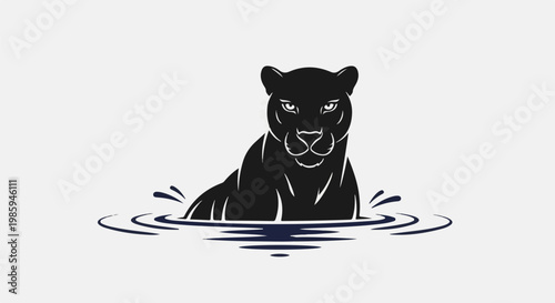 Black panther emerging from water, stylized with dark blue ripples