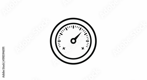 Black and white illustration of a circular gauge with needle