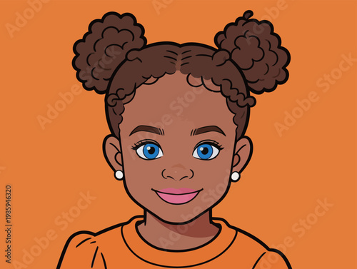Illustration of a happy African American girl with curly hair