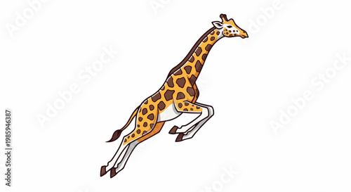 Animated giraffe leaping gracefully against a pure white backdrop