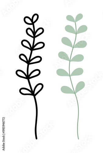 Rounded alternate leaf botanical ink, Minimalist Botanical Set