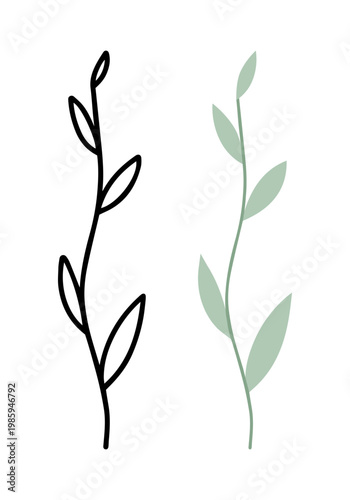 Sparse petite leaf branch line art, Minimalist Botanical Set