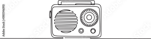 Radio one line continuous line. Line art retro radio outline, silhouette. Hand drawn vector art. one line Icon drawing