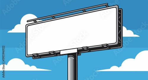 Blank billboard against a bright blue sky with fluffy white clouds