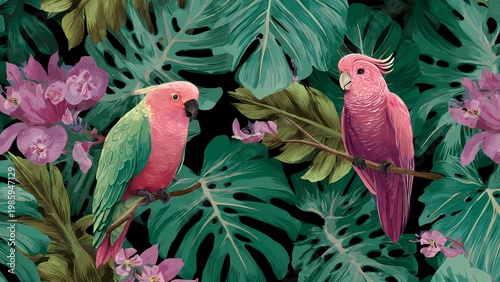 two parrots on a branch
