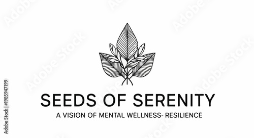 Black and white logo with stylized leaves and text for mental wellness