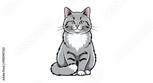 Adorable cartoon cat sitting, looking forward with a friendly expression