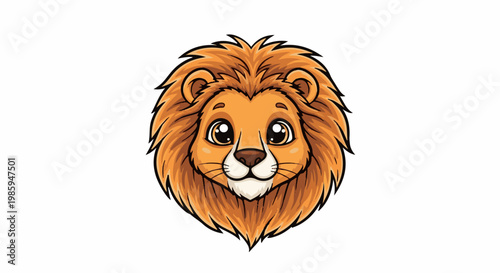Adorable cartoon lion face with large, expressive eyes and a fluffy mane