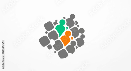 Abstract figures of people in a mosaic pattern, with two highlighted