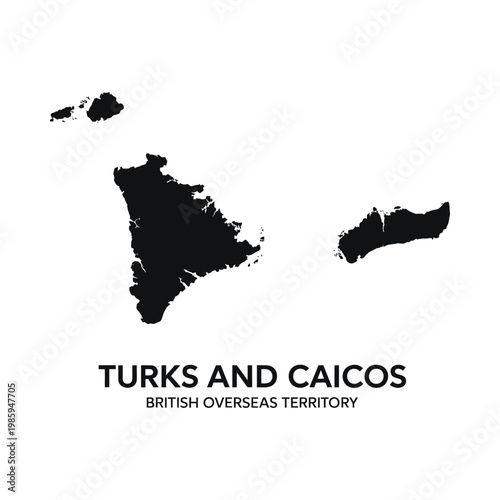 Obraz na płótnie A black silhouette map of the turks and caicos islands with accompanying text be