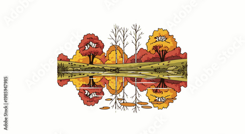 Autumn trees reflected in still water