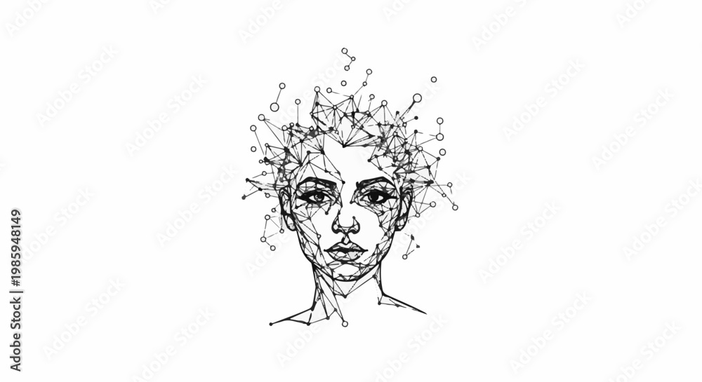 Fototapeta premium Abstract digital portrait of a woman with geometric lines for hair