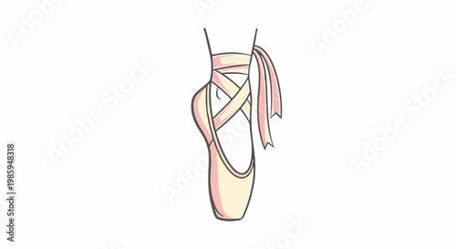 Ballet pointe shoe with satin ribbons tied around the ankle