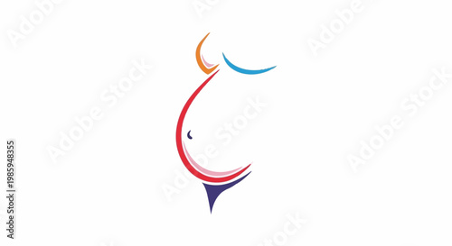 Abstract stylized pregnant woman with colorful curves and a belly button