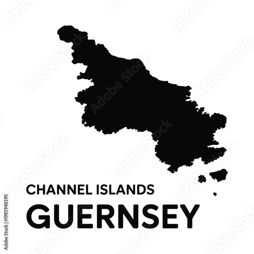 A black silhouette of the island of Guernsey with its name and channel islands text