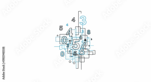 Abstract composition with scattered numbers and interconnected lines