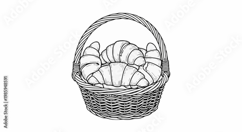 Basket brimming with freshly baked croissants, a delicious breakfast treat