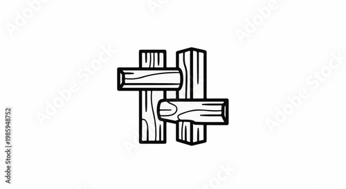 Abstract linear art of wooden posts intertwined