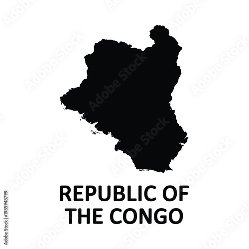 A black silhouette of the republic of the congo superimposed over white text high quality