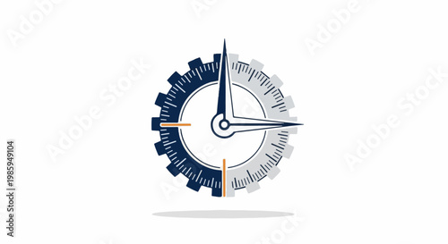 Abstract clock face with gear-like outer rim and pointed hands